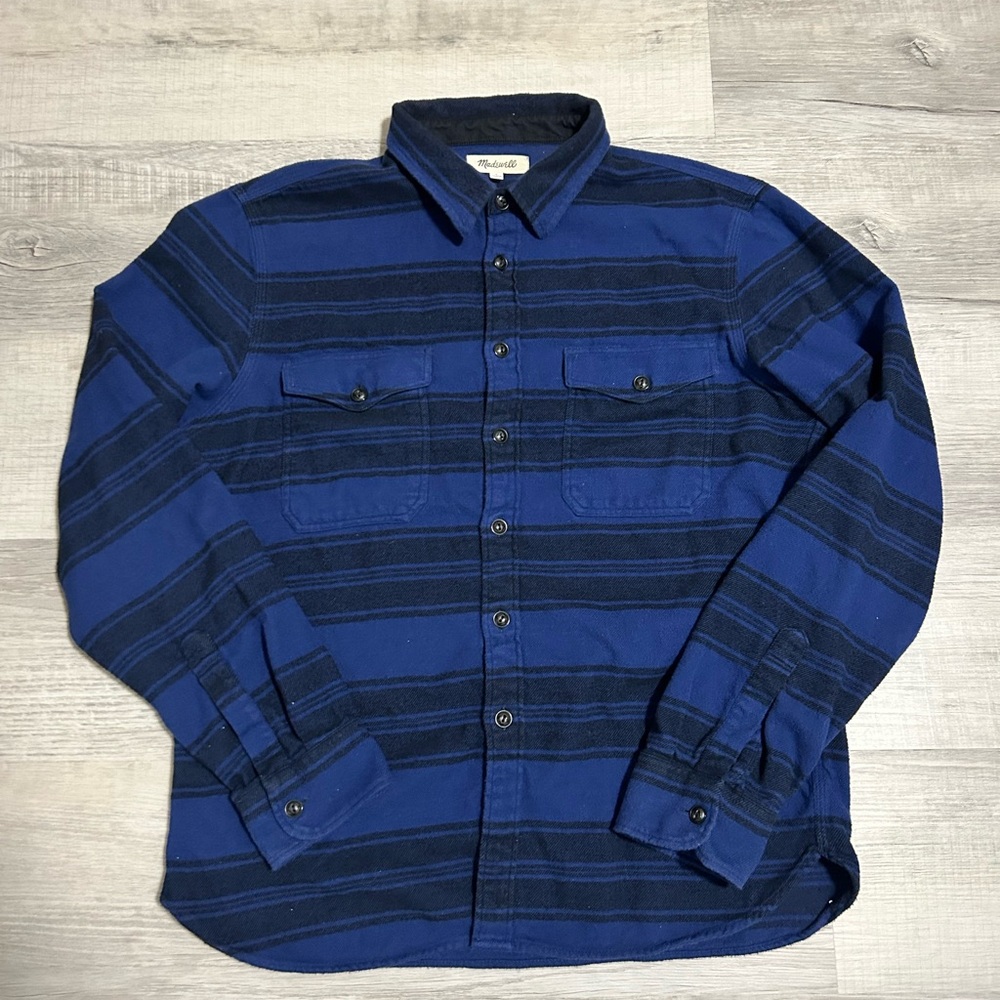 🚀Men’s Madewell Long Sleeve Flannel Large - Blue Stripe